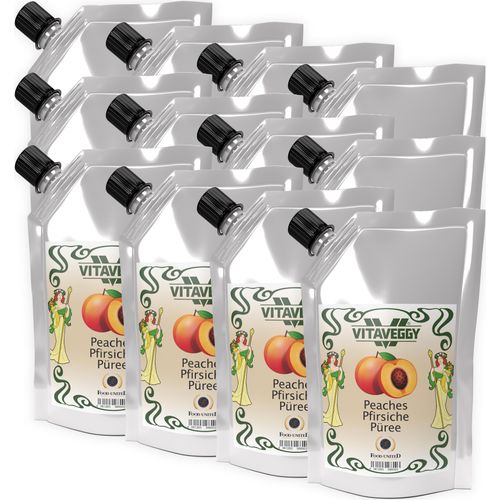VITAVEGGY Früchte-Püree weisser PFIRSICH 12x1kg ohne Aroma- Farb- & Konservierungsmittel von Food-United, Pfirsichpüree geeignet für Obstbrei & Babybrei Pfirsich-Saft-Smoothie-Eistee-Sorbet-Müsli-Joghurt-Quark GVO-Frei Glutenfrei & 100% natürlich