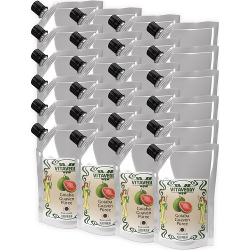 VITAVEGGY Früchte-Püree GUAVE 24x1kg ohne Aroma- Farb- & Konservierungsmittel von Food-United, Guavenpüree für Obstbrei & Obsmus oder als Guavensaft Guaven-Smoothie oder auch für Kuchen Torten Cocktails Sorbets Desserts, GVO-Frei Glutenfrei & 100% n
