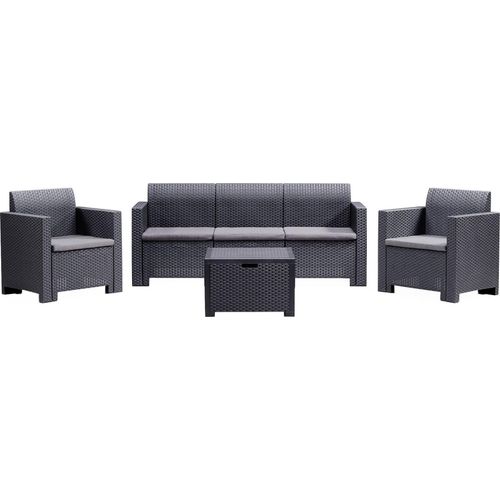 Lounge-Set für den Außenbereich Dmüh, Gartenmöbel-Set mit Kissen, Sitzbereich für den Innenbereich in Rattan-Optik, 100 % Italy, Anthrazit