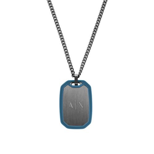 Kette mit Anhänger ARMANI EXCHANGE "Schmuck Geschenk Edelstahl, Silikon", silber (gunfarben, blau), Halsketten, Herren, Edelstahl Silikon, L: 70 B: 2mm, Edelstahl, Silikon, B:2mm
