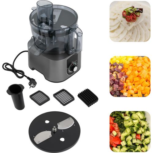 5L Küchenmaschine, Küchenmaschinen, 3 in 1 Obstschneidemaschine, 600W Gemüsewürfelmaschine, Grau