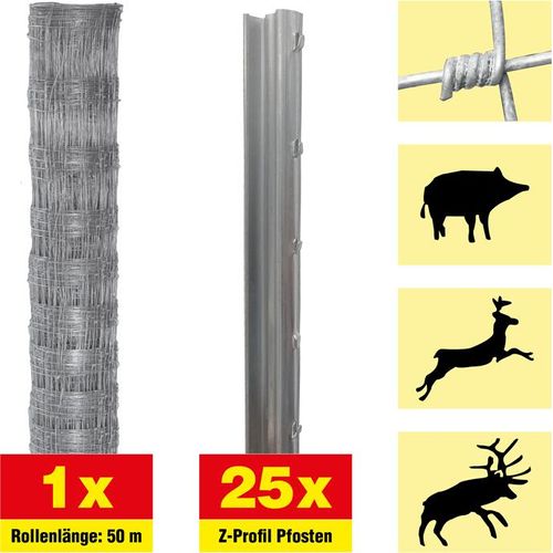 Wildzaun 50 m Set Taurus schwer - Höhe: 100 cm, inkl. 25 Z-Pfosten, Horizontaldrähte: 9