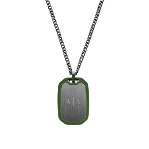 Kette mit Anhänger ARMANI EXCHANGE "Schmuck Geschenk Edelstahl, Silikon", silber (gunfarben, grün), Halsketten, Herren, Edelstahl Silikon, L: 70 B: 2mm, Edelstahl, Silikon, B:2mm