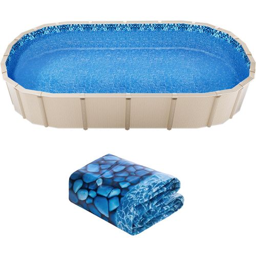 SucceBuy ovale Poolfolie 18x33ft Unibead Stil 52in Wandhöhe