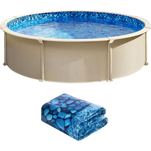 SucceBuy Poolfolie, rund, 6,44 m, Unibead-Stil, Wandhöhe 132 cm
