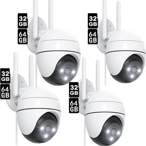 Überwachungskamera außen Akku Kamera kabellos: 2k Wlan Kamera Outdoor 360° PTZ 32&64GB 4er-Set