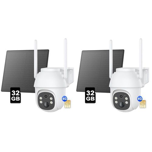 2K+ 3MP 4G LTE Batterie Überwachungskamera , Schwenken & Neigen, WiFi, SIM-Kartenslot, 32GB SD Karte, 2 Pack