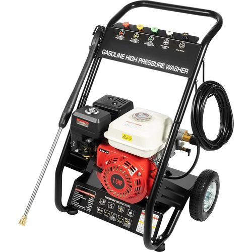 Benzin-Hochdruckreiniger - 7,5 PS Motor - 2200 PSI - 2,3 GPM - 5 Düsen 0°/15°/25°/40°/84° - Tank 3,6 l - Benzin 92/95 -