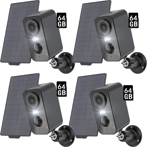 4X Überwachungskamera Aussen Akku Solar - 2K PTZ WLAN Kamera Überwachung Außen mit Solarpanel mit 64GB