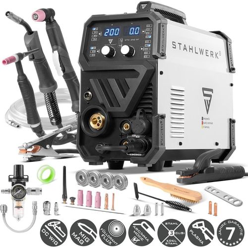 STAHLWERK Schutzgasschweißgerät 4-in-1 Kombi CTM-250 ST – WIG, MIG/MAG, MMA (E-Hand), FLUX (Fülldraht) bis 200A, CUT bis 45A, Schneidleistung bis 14mm