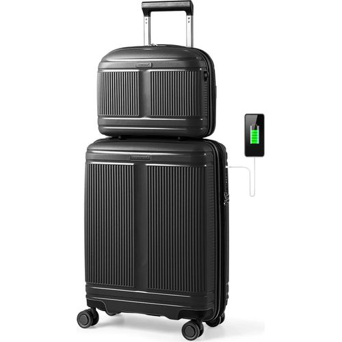 Kofferset - 2-teilig - 51 cm Handgepäckkoffer + 36 cm Kosmetikkoffer - Hartschale PP - Erweiterbar - Schwarz