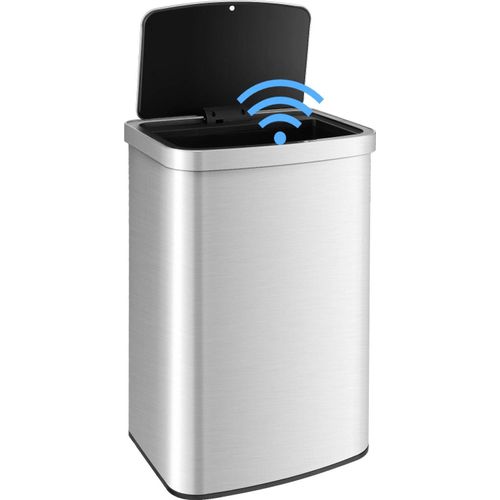 Mülleimer - Automatisch mit Bewegungssensor - 50 l Volumen - Berührungsloser Deckel - Edelstahl - Für Küche - Silber