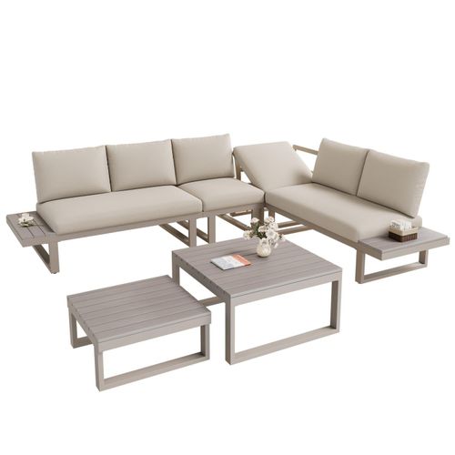 Gartenmöbel-Set,Eckstellung,mit verstellbarer Neigungsfunktion (5-stufig, bis 55°)verzinktes Stahlrohr,mit zwei Couchtischen