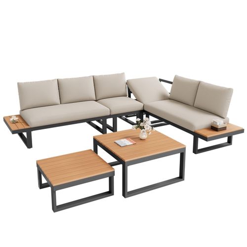 Gartenmöbel-Set,Eckstellung,mit verstellbarer Neigungsfunktion (5-stufig, bis 55°)verzinktes Stahlrohr,mit zwei Couchtischen