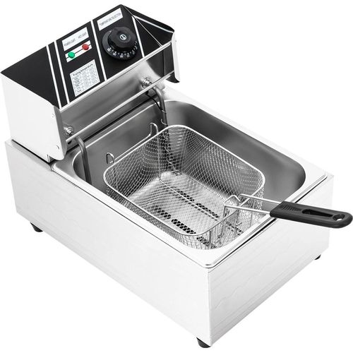 Elektrische Tischfritteuse - EF-81 - 6 l Kapazität - 2500 W - 60–200 °C Thermostat - Edelstahl mit Deckel - EU-Stecker 50 Hz - Hellgrau