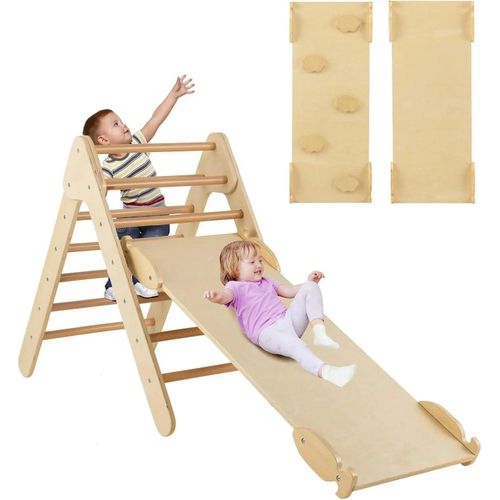 Kletterdreieck mit Rutsche - Pikler-Dreieck - Indoor - Ab 1 Jahr - Holz - Khaki