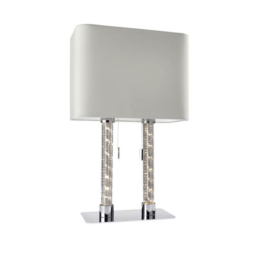 Ovale Tischleuchte mit LED Lichtsäule Double Stoff Weiß