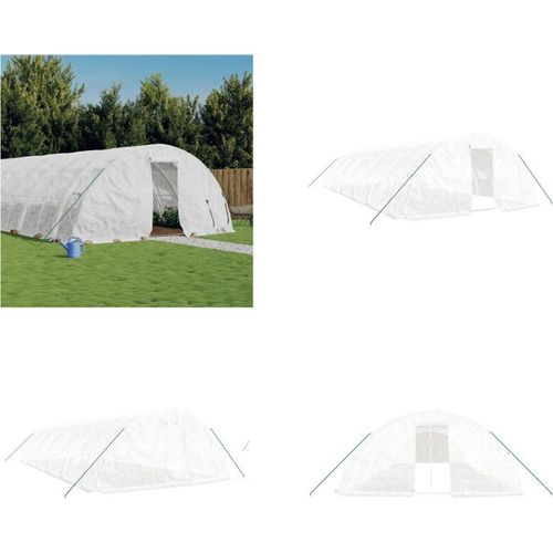 vidaXL Gewächshaus mit Stahlrahmen Weiß 60 m² 12x5x2,3 m - Gewächshaus - Gewächshäuser - Polytunnel - Begehbares Gewächshaus
