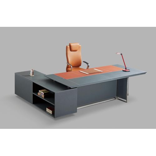 Moderner Eckschreibtisch aus MDF und Glas in neutraler Farbe