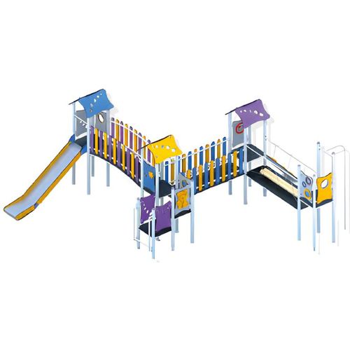Spielzone Bewegungsfläche Freizeitgelände Spielturm mit Rutsche Kletterturm