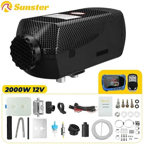 Diesel Luftstandheizung - 12V 2 kW Standheizer - LCD & Fernbedienung - Tank 10 L - Fläche 20–25 m² - Verbrauch 0,16–0,45 L/h - Schwarz
