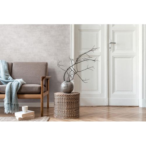 Vliestapete LIVING WALLS "Unitapete mit Putz-Optik – Strukturtapete", grau, B:0,53m H:0,02m L:10,5m, Vlies, Tapeten