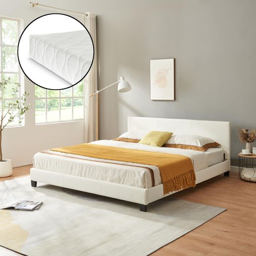 Kunstlederbett 'Albacete' mit Matratze Kunstleder 180 x 200 cm Weiß