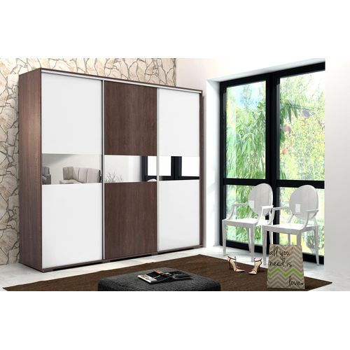 Kleiderschrank 250/215 LUIS mit Spiegel – Schokolade/Weiß/Schokolade