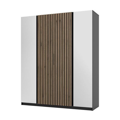 Großer Kleiderschrank 200 VERU mit Spiegeln – schwarz / Eiche evoziert / schwarz