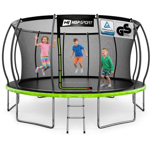 Hop-Sport Trampolin Outdoor - Ø 427 - Trampolin mit innenliegenden Sicherheitsnetz, gebogenen Netzstangen und Sicherheitszertifikaten - Komplettset