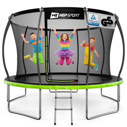 Hop-Sport Trampolin Outdoor - Ø 366 - Trampolin mit innenliegenden Sicherheitsnetz, gebogenen Netzstangen und Sicherheitszertifikaten - Komplettset
