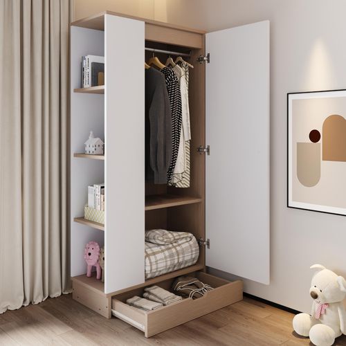 okwish Kleiderschrank 70*40*170cm, eintürige Ausführung, Großes Stauraumangebot,mit Schubladen und Einlegeböden, weiß