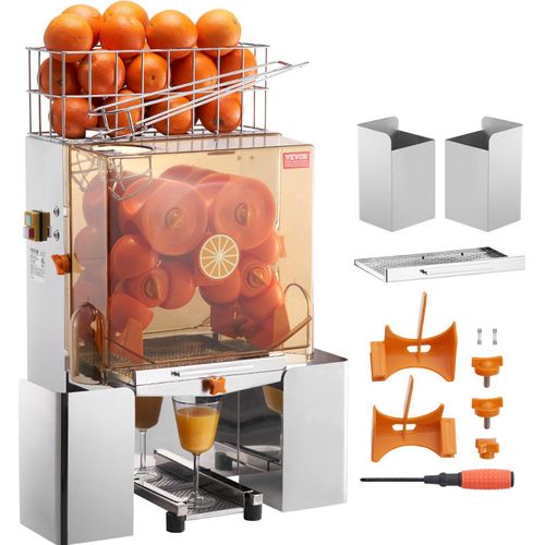 Kommerzielle Orangenpresse Automatischer 120-W-Entsafter, Edelstahl-Orangenpresse für 20 Orangen pro Minute, mit Herausziehbarer Filterbox, PC-Abdeckung Zitruspresse Saftpresse Elektrisch