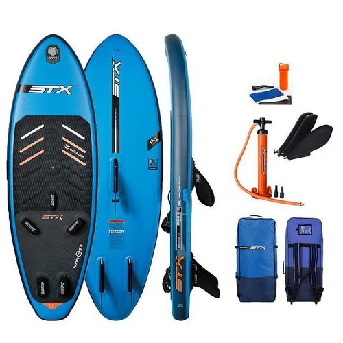 STX iWindsurf RS 250 Windsurf SUP aufblasbar 250×84 cm – Komplettset mit Finnen, Pumpe & Trolley