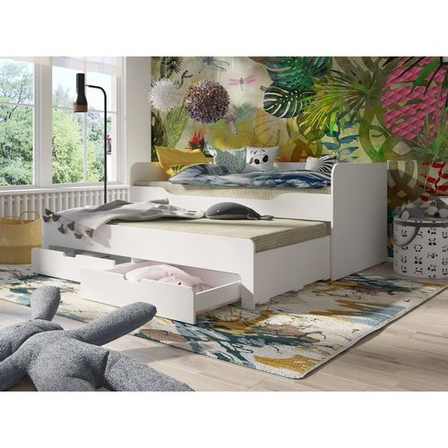 Kinderbett 90x200 mit Zustellbett MOGOTES - Alpinweiß