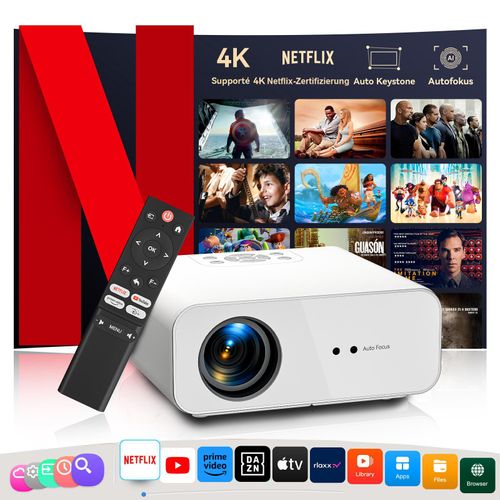 Beamer 4K Mit Netflix Beamer (28000 lm, 28000 : 1, 3840x2160 px, Auto Fokus, Auto Trapezkorrektur, Auto Hindernisvermeidung)