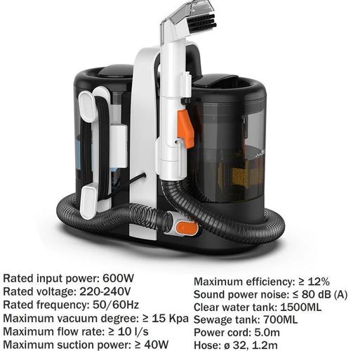 C688 - Handlicher Teppich- & Polsterreiniger - 600 W - 15 kPa Saugkraft - Nass-Tiefenreinigung - Für Sofa & Autositz - Haustierflecken - Weiß
