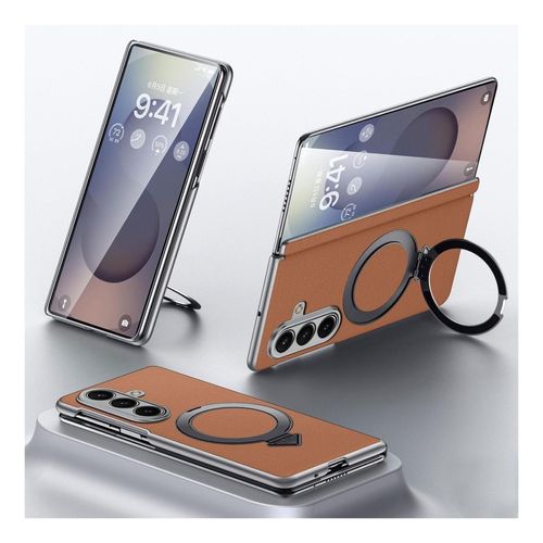 Für Samsung Galaxy Z Fold7 5G Leder MagSafe Ring Halter Hülle Braun
