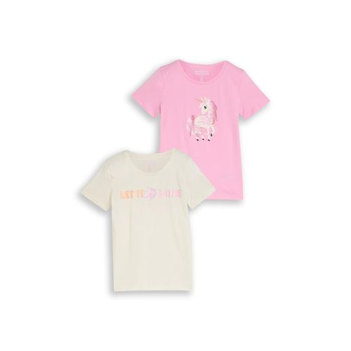TOM TAILOR Mädchen T-Shirt im 2er-Pack, rosa, Uni, Gr. 128/134