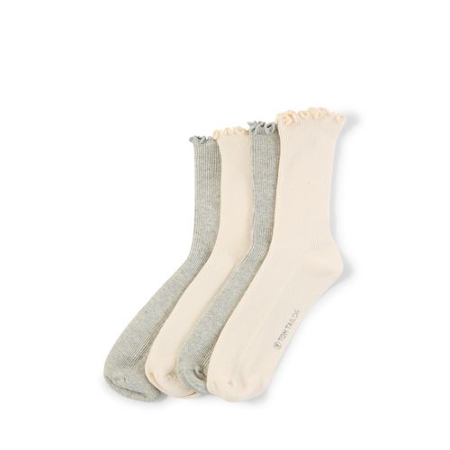 TOM TAILOR Damen Socken im 4er-Pack mit Rüschensaum, grau, Uni, Gr. 35-38