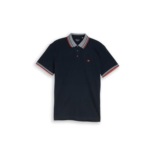 TOM TAILOR Herren Piqué Poloshirt mit Logo-Print, blau, Uni, Gr. XXXL