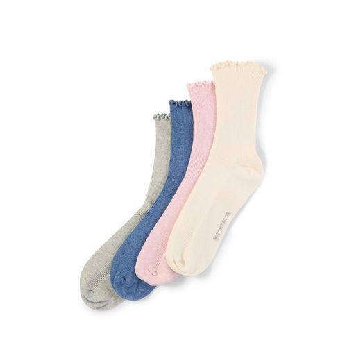 TOM TAILOR Damen Socken im 4er-Pack mit Rüschensaum, beige, Uni, Gr. 35-38
