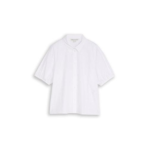 TOM TAILOR DENIM Damen Bluse mit Stickerei, weiß, Uni, Gr. M