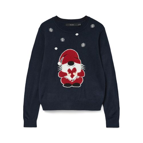 Weihnachtspullover VERO MODA "VMCUTE LS O-NECK PULLOVER XMAS BOX", Damen, Gr. XS, navy blazer detail:with chinese rot, birch, schwarz ( santa ), Strick, Obermaterial: 100% Polyacryl, gemustert, Rundhals, Pullover Weihnachtspullover