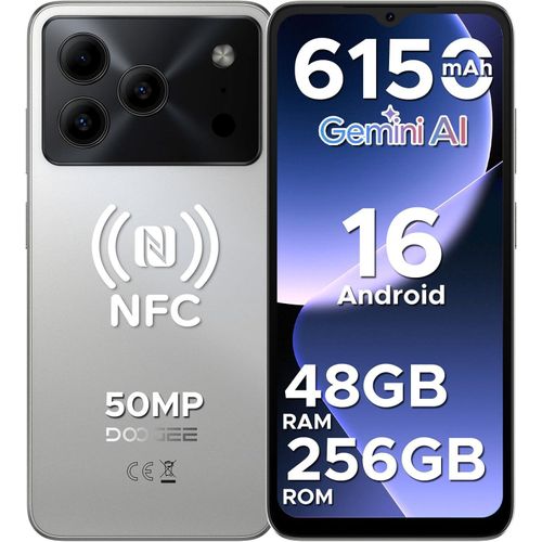 DOOGEE Note 56 Plus AI Android 16 Smartphone Ohne Vertrag, 48GB+256GB/2TB, 50MP AI Kamera, 6150mAh Handy, 6.56" HD+ 90Hz, Widevine L1/NFC, Grey