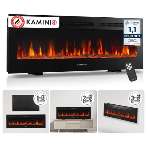 KAMINIO Elektrokamin MARLON - Elektrischer 3-in-1 Kamin mit Heizung, 3D-Flammeneffekt, 12 Flammenfarben, Fernbedienung - 50 Zoll