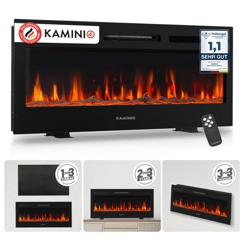 KAMINIO Elektrokamin MARLON - Elektrischer 3-in-1 Kamin mit Heizung, 3D-Flammeneffekt, 12 Flammenfarben, Fernbedienung - 42 Zoll