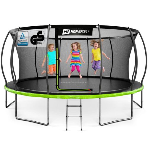 Hop-Sport Trampolin Outdoor - Ø 488 - Trampolin mit innenliegenden Sicherheitsnetz, gebogenen Netzstangen und Sicherheitszertifikaten - Komplettset