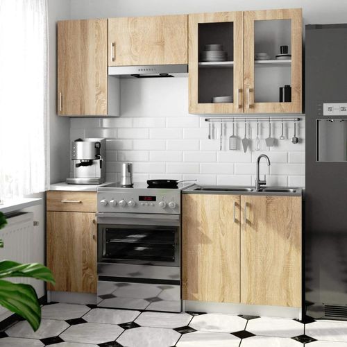 Küchenzeile für Plattenbauwohnungen 180 cm TRIVORA - Sonoma Eiche / Weiß