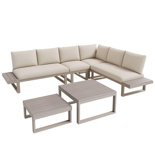Gartenmöbel-Set,Eckstellung,mit verstellbarer Neigungsfunktion (5-stufig, bis 55°)verzinktes Stahlrohr,mit zwei Couchtischen